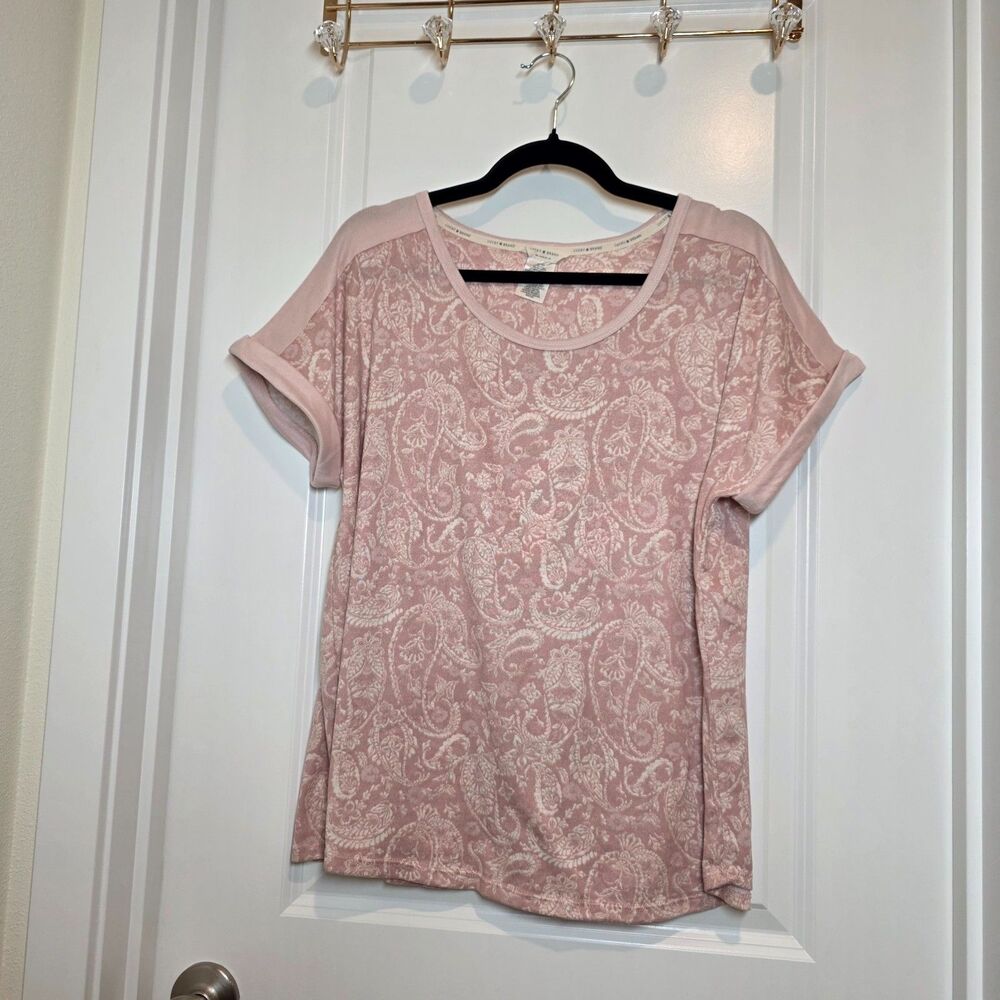 Lucky Brand T-Shirt XXL Cuffed Sleeve Paisley Boho Coquette Fairy Romantic